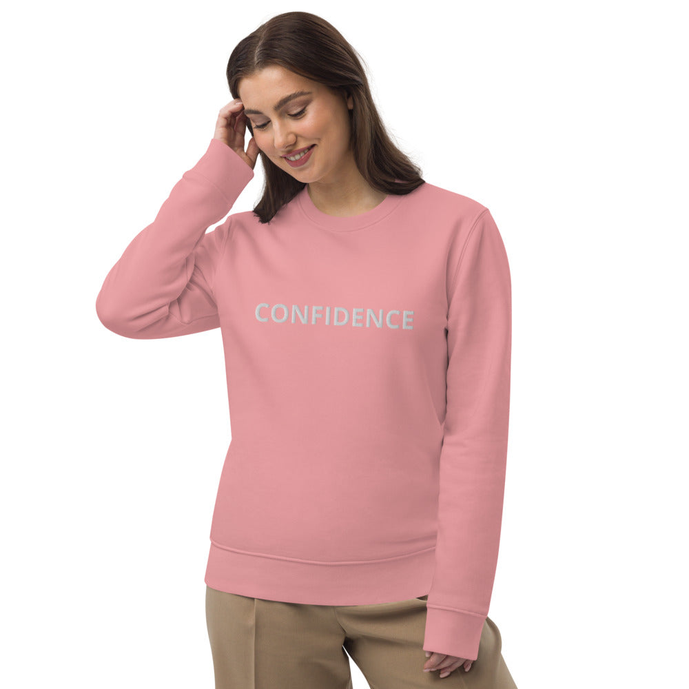 CONFIDENCE-Unisex eco pink sweatshirt with white stitch