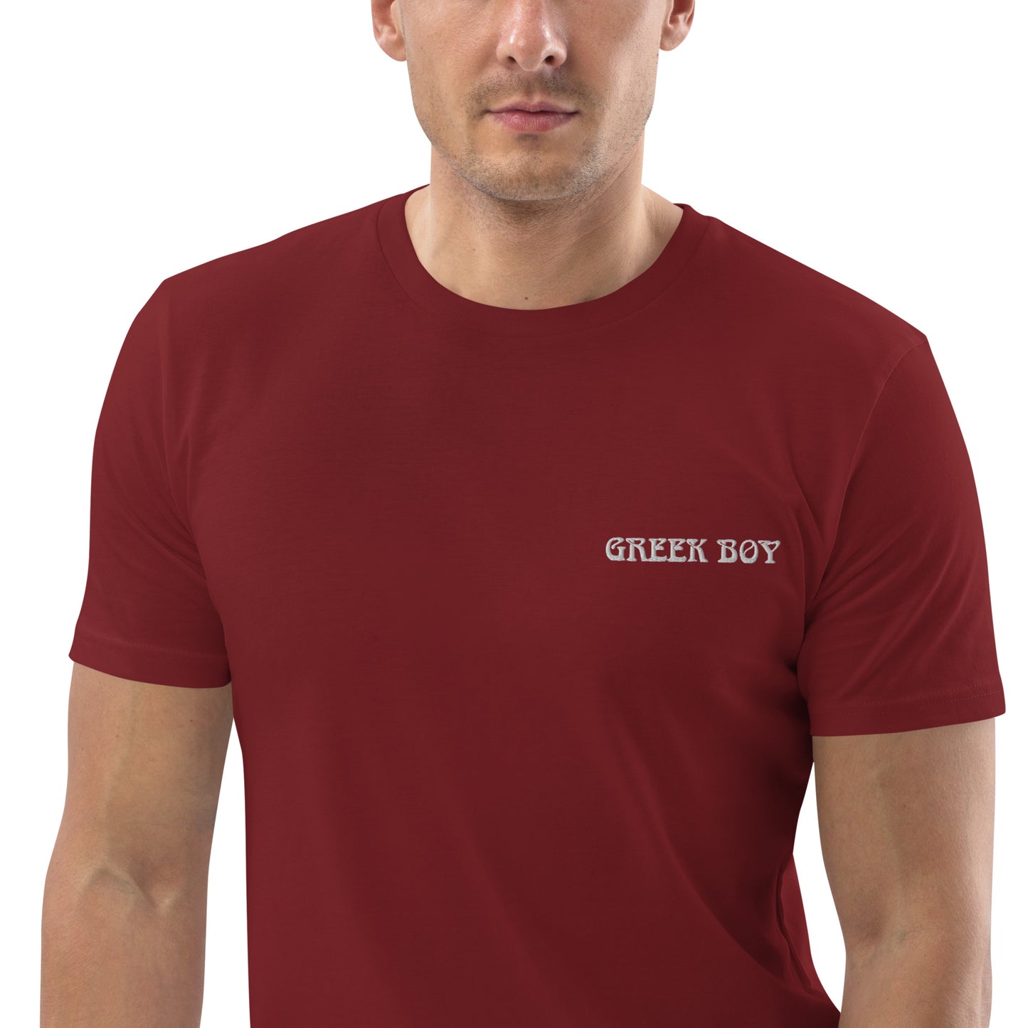 GREEK BOY EMBROIDERY WORD Unisex organic cotton t-shirt