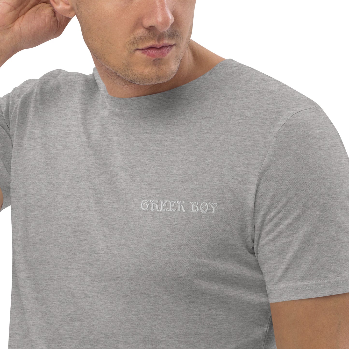 GREEK BOY EMBROIDERY WORD Unisex organic cotton t-shirt