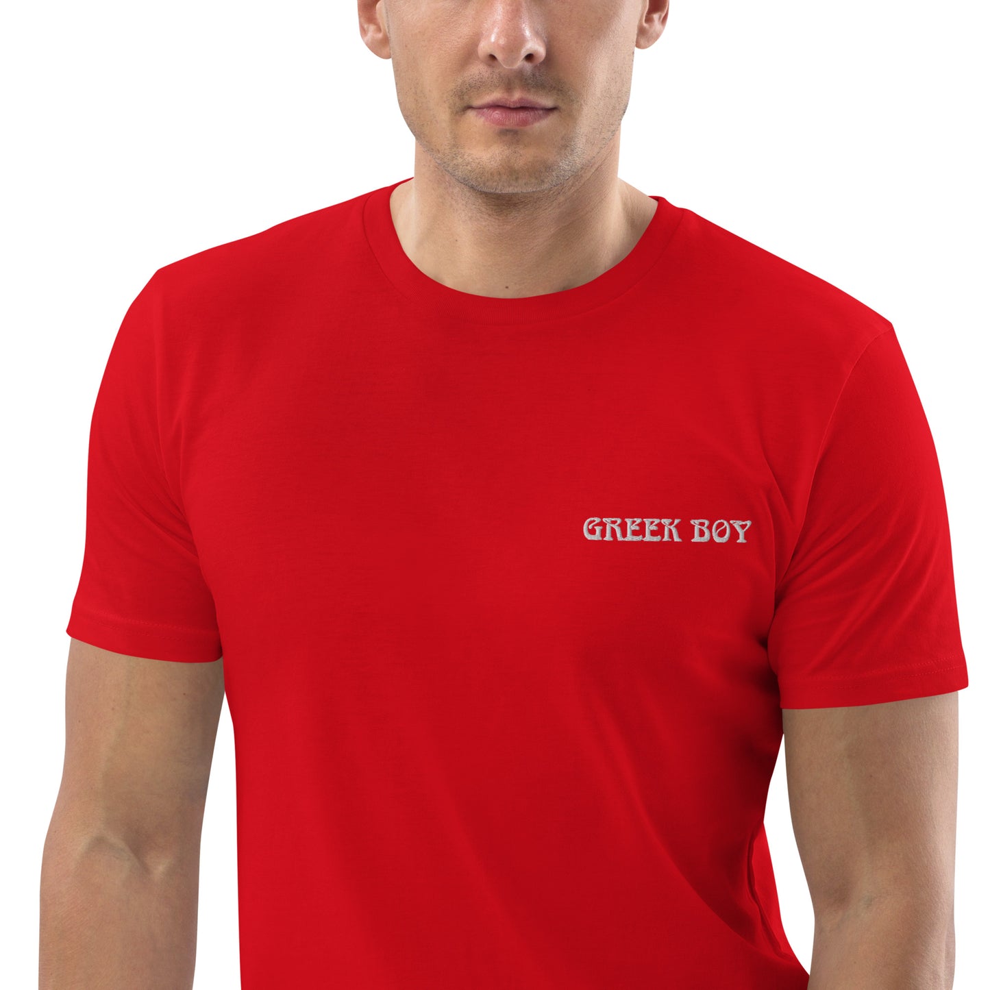 GREEK BOY EMBROIDERY WORD Unisex organic cotton t-shirt