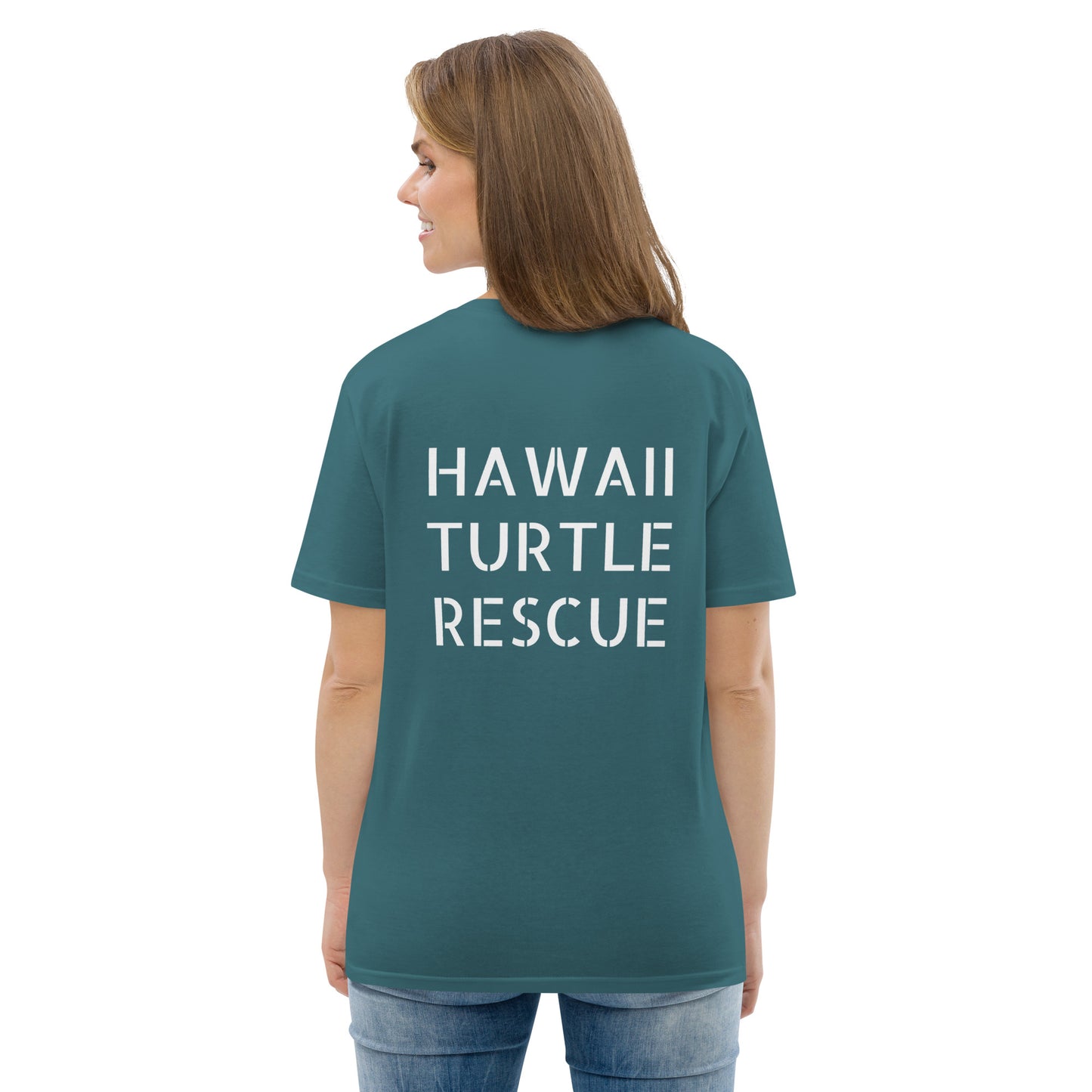 HAWAII TURTLE RESCUE.......AQUA GREEN COLOR Unisex organic cotton t-shirt