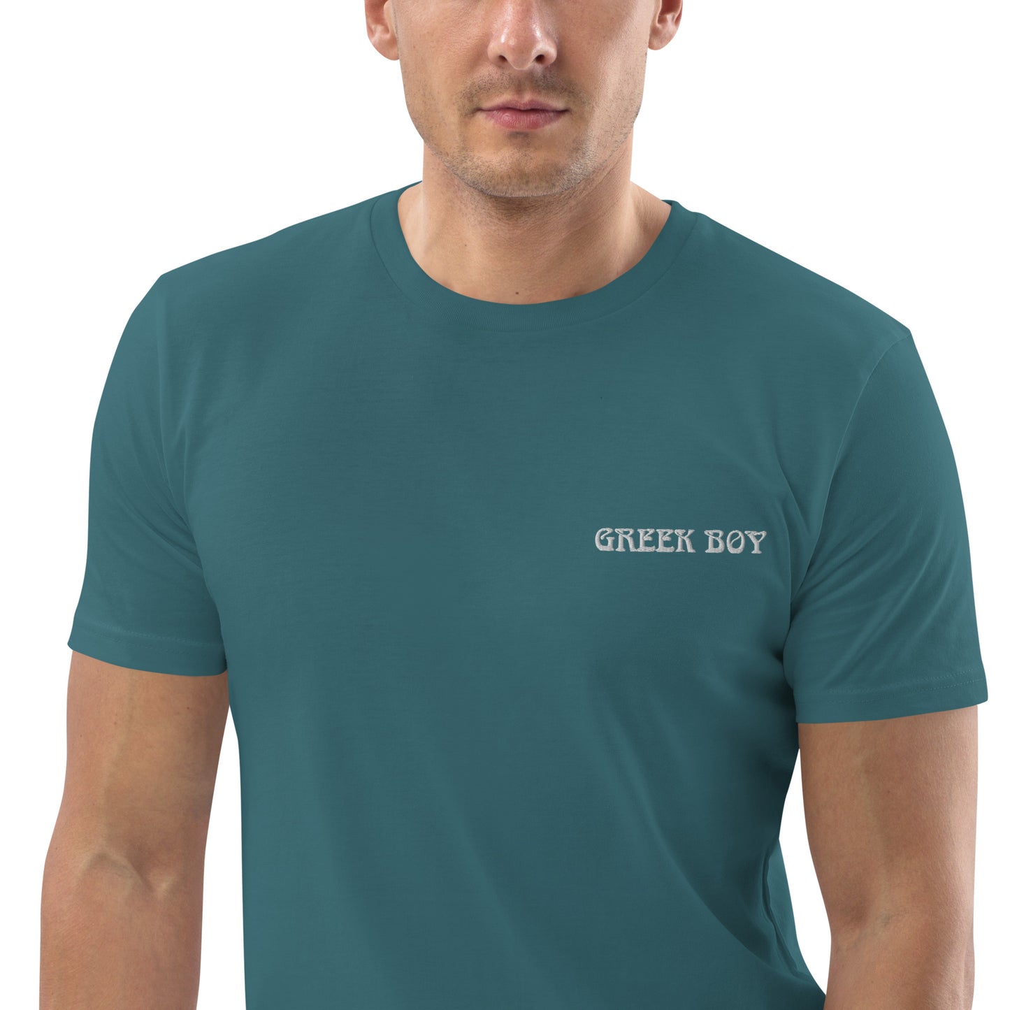 GREEK BOY EMBROIDERY WORD Unisex organic cotton t-shirt