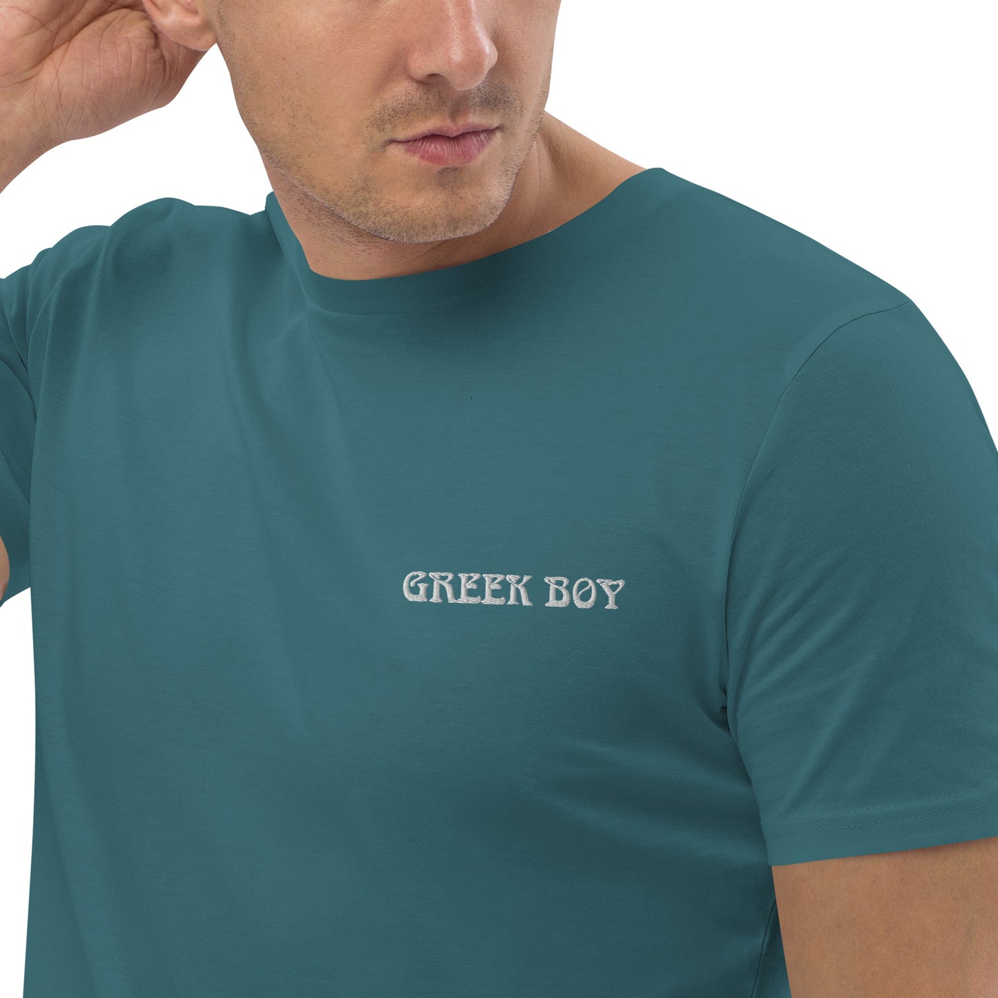 GREEK BOY EMBROIDERY WORD Unisex organic cotton t-shirt