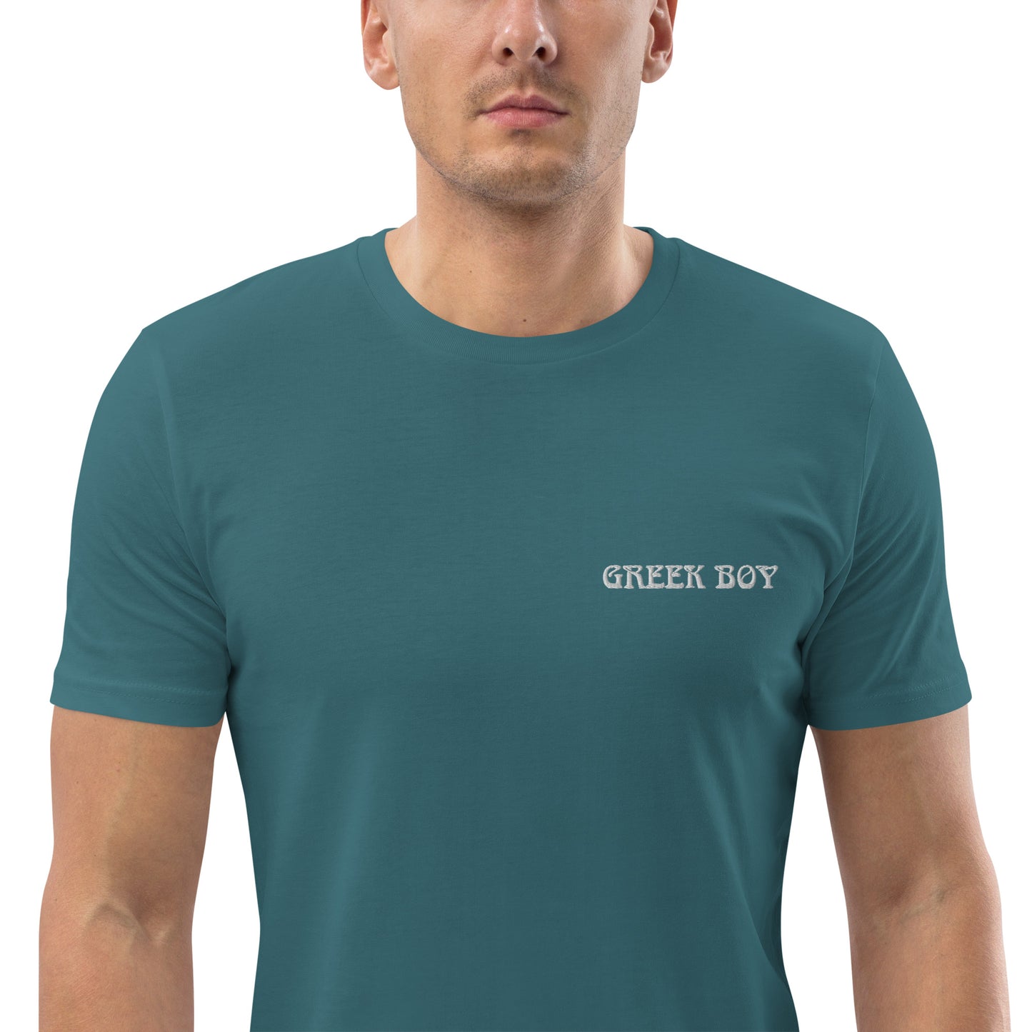 GREEK BOY EMBROIDERY WORD Unisex organic cotton t-shirt