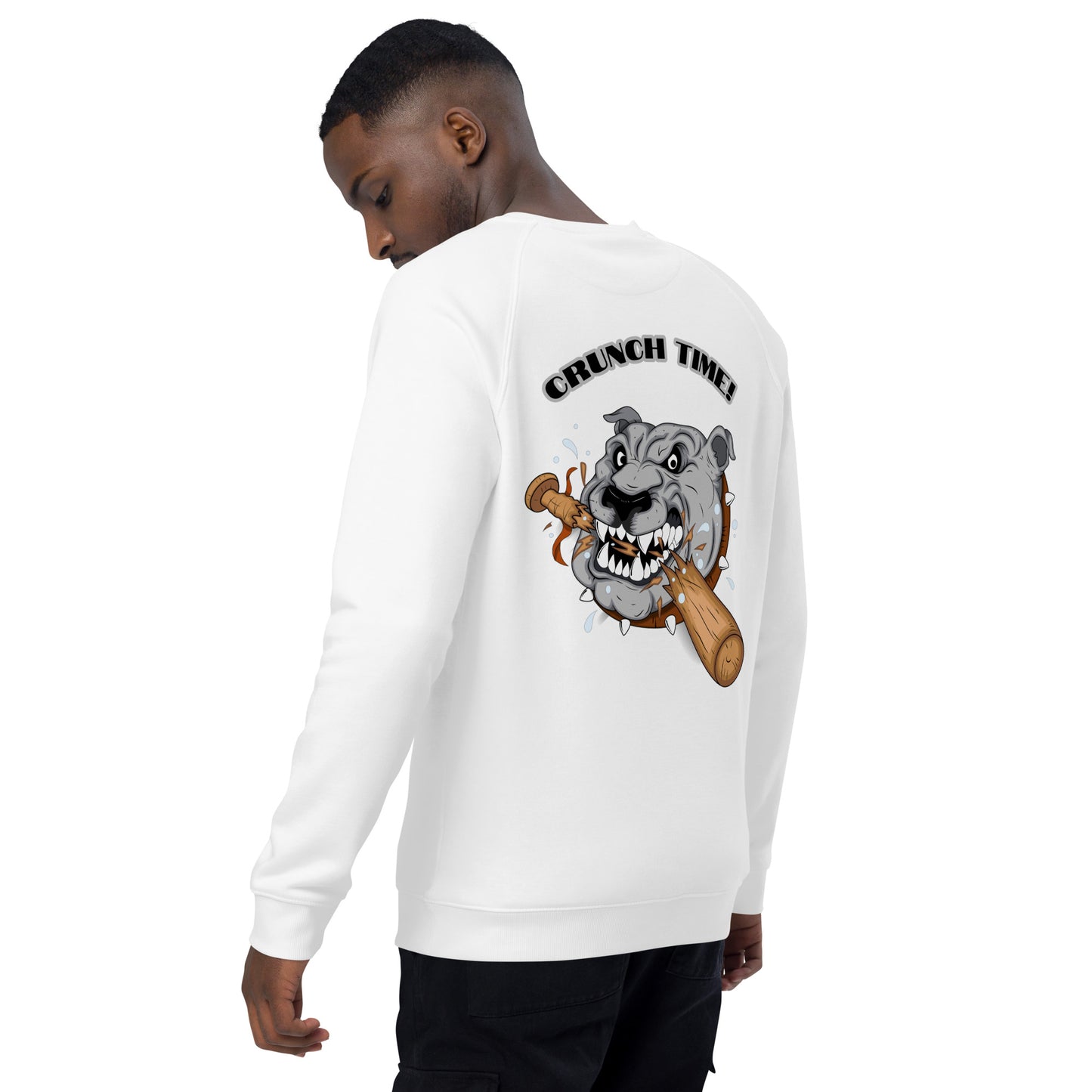 CRUNCH TIME! BULL DOG WITH BASEBALL BAT Unisex organic raglan sweatshirt