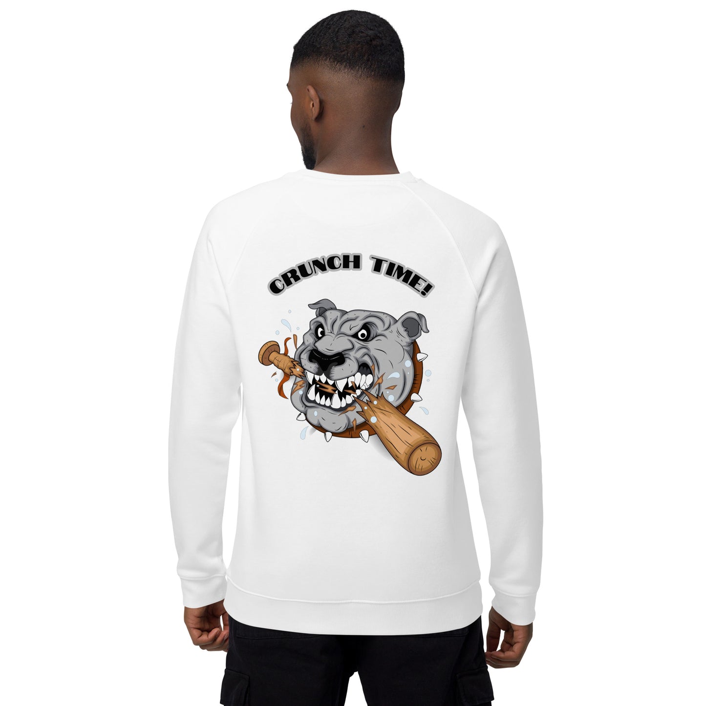 CRUNCH TIME! BULL DOG WITH BASEBALL BAT Unisex organic raglan sweatshirt