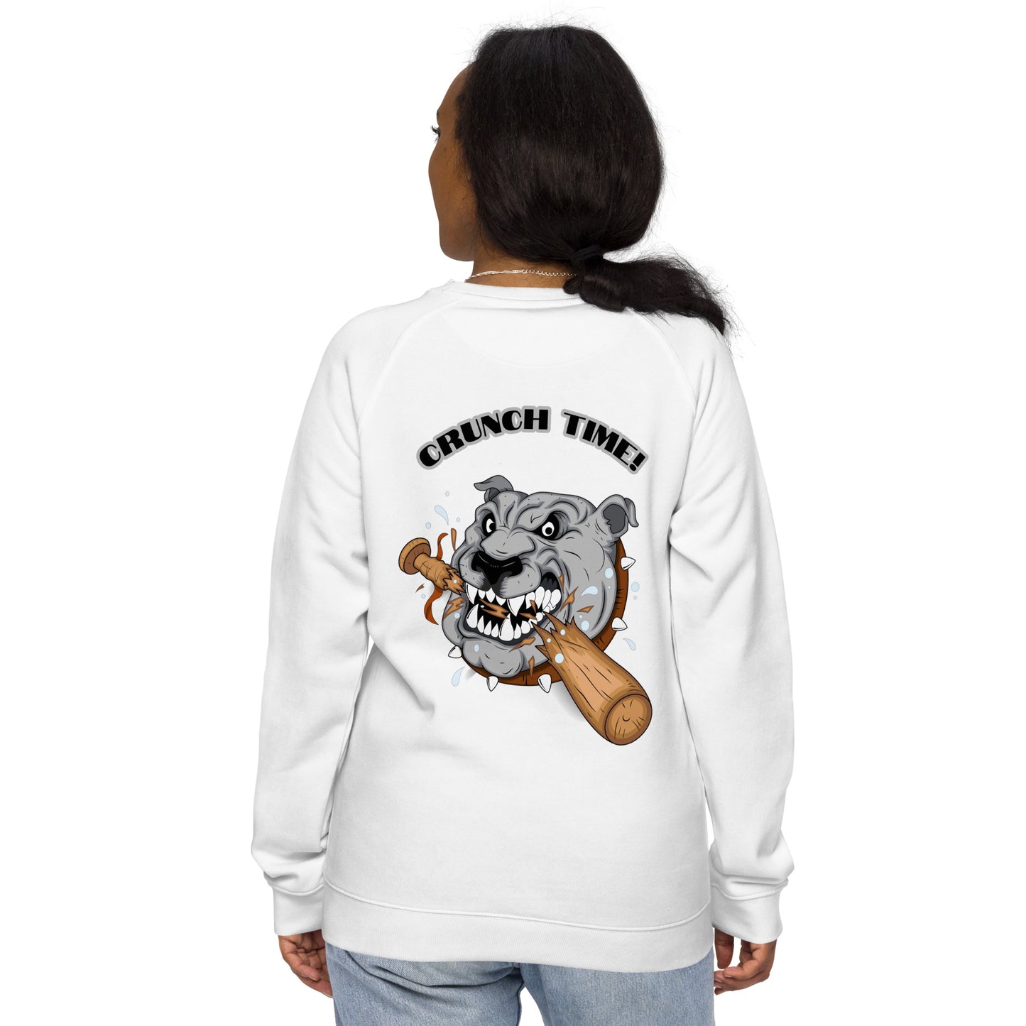 CRUNCH TIME! BULL DOG WITH BASEBALL BAT Unisex organic raglan sweatshirt