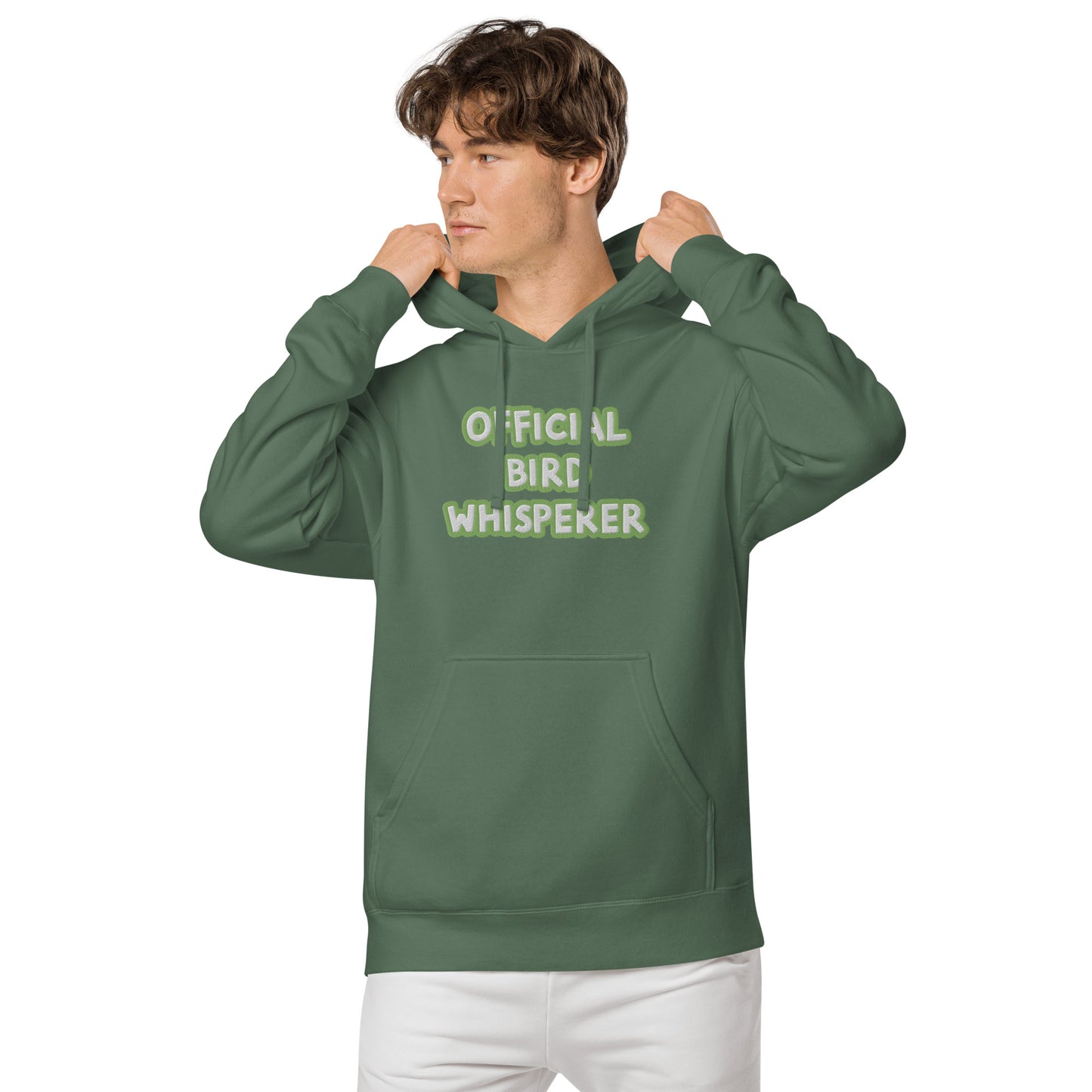 OFFICIAL BIRD WHISPERER---GREEN----Unisex pigment-dyed hoodie