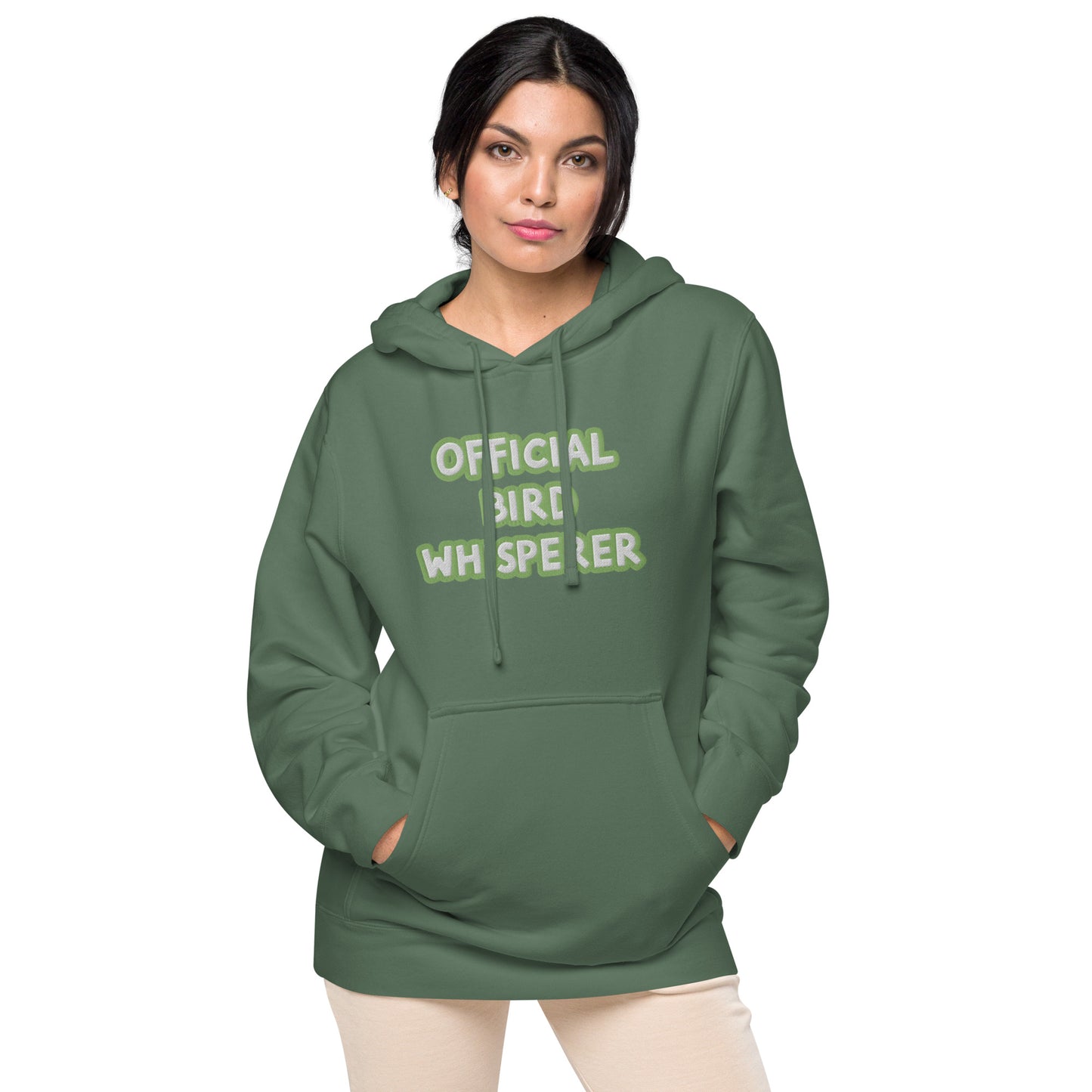 OFFICIAL BIRD WHISPERER---GREEN----Unisex pigment-dyed hoodie