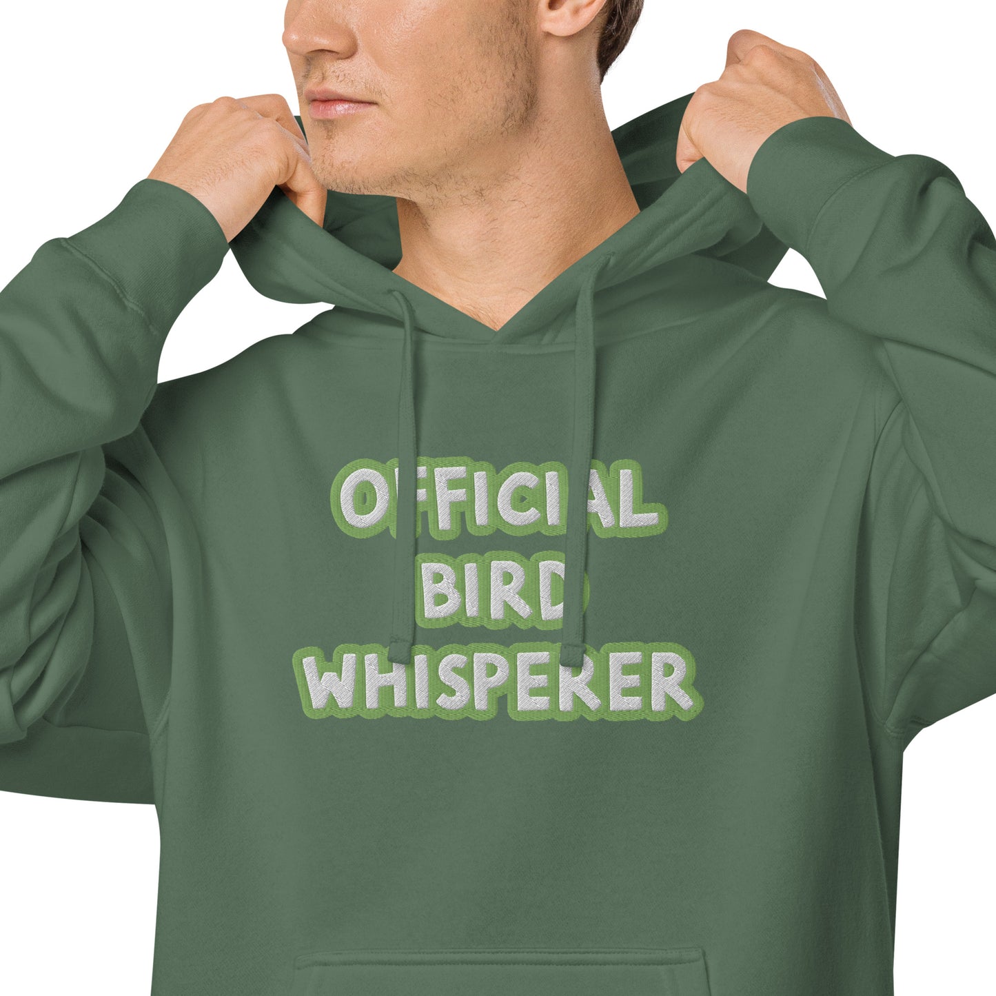 OFFICIAL BIRD WHISPERER---GREEN----Unisex pigment-dyed hoodie