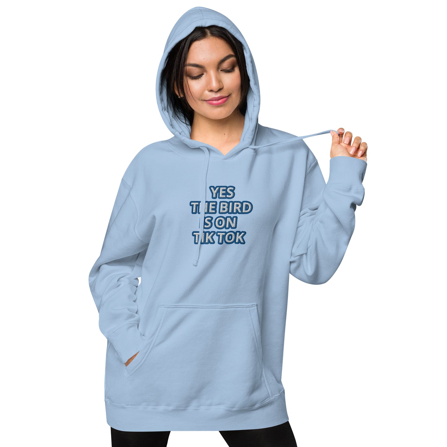 YES THE BIRD IS ON TIK TOK--BLUE---Unisex pigment-dyed hoodie