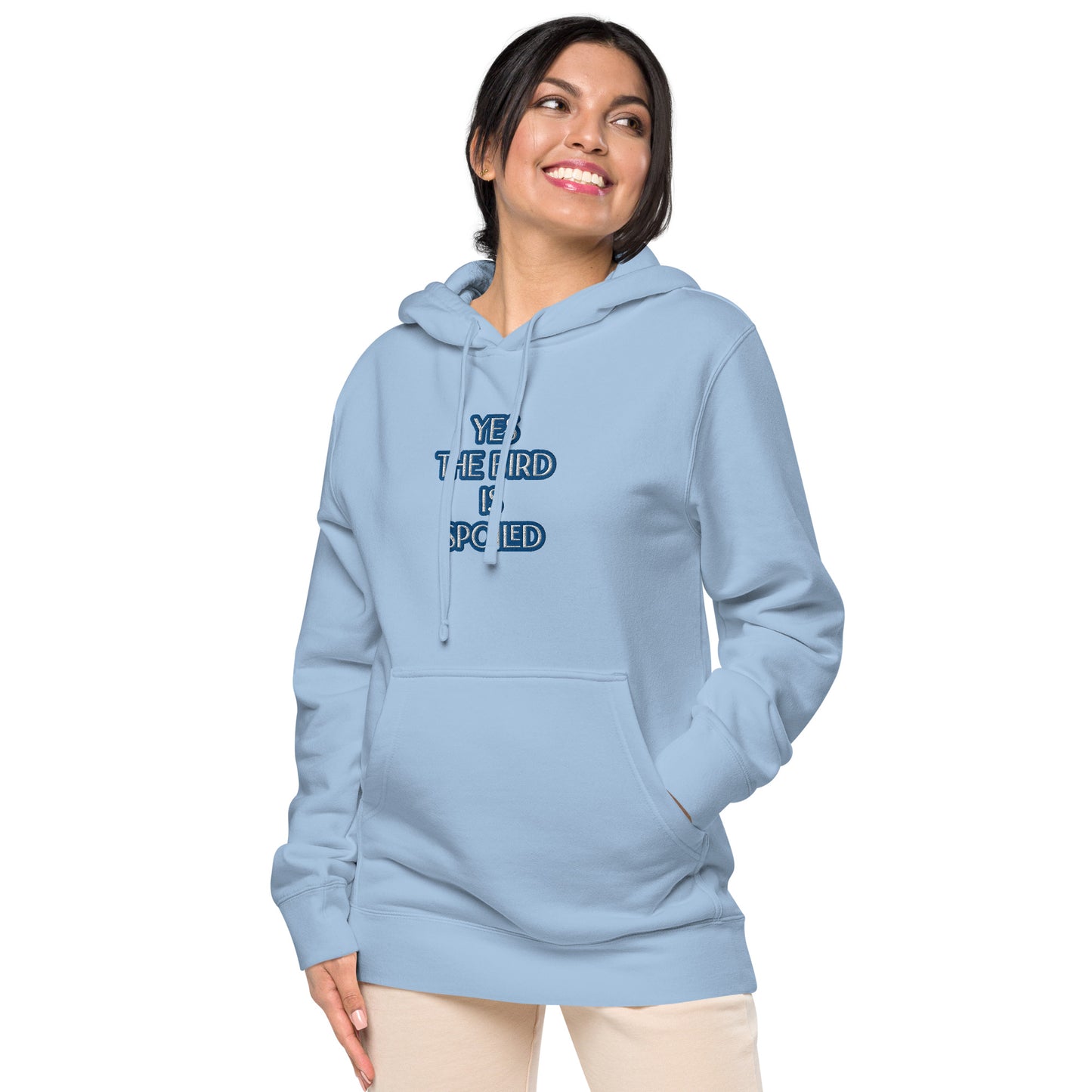 YES THE BIRD IS SPOILED--BLUE-Unisex pigment-dyed hoodie