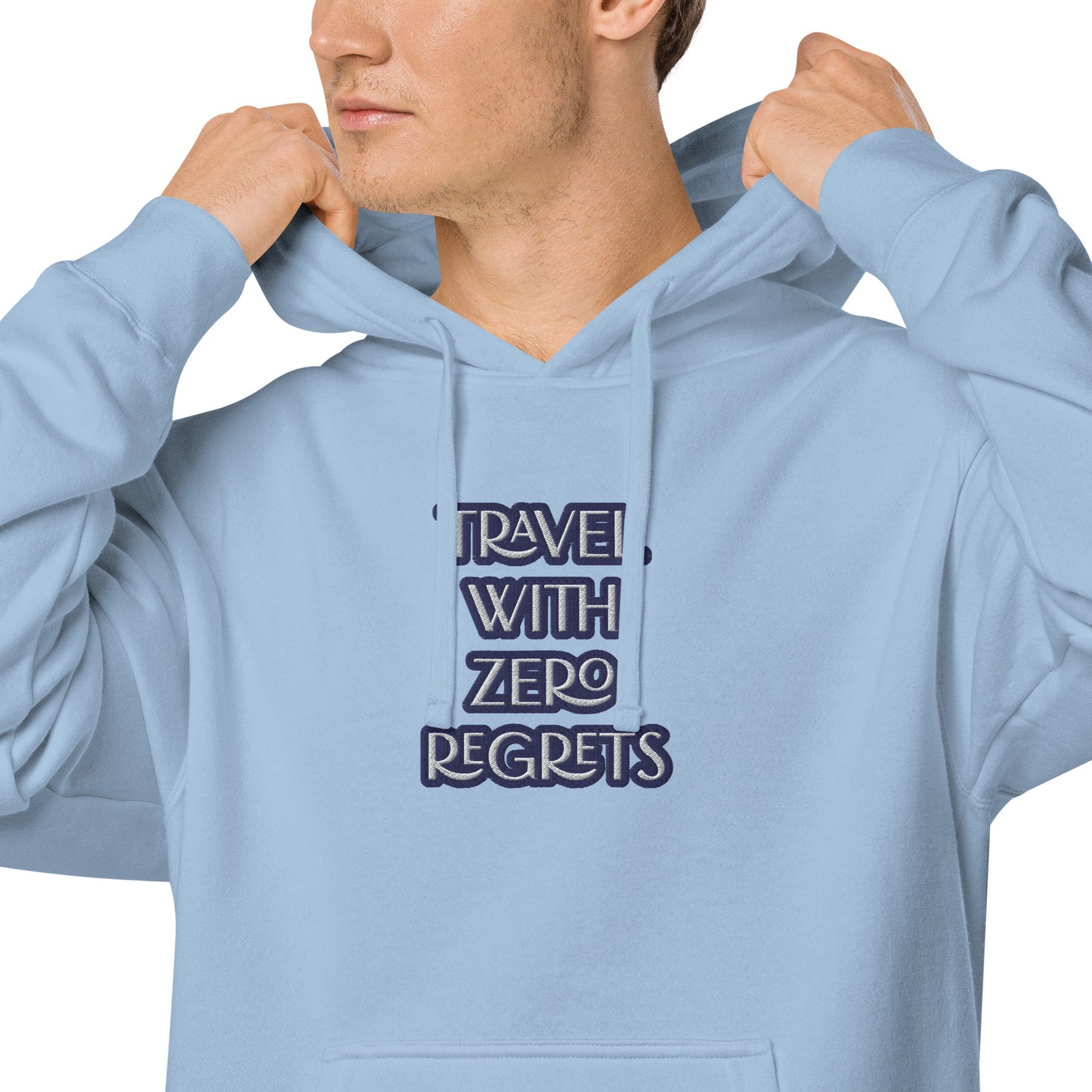 TRAVEL WITH ZERO REGRETS- LUXURY HOODIE IN BLUE Unisex