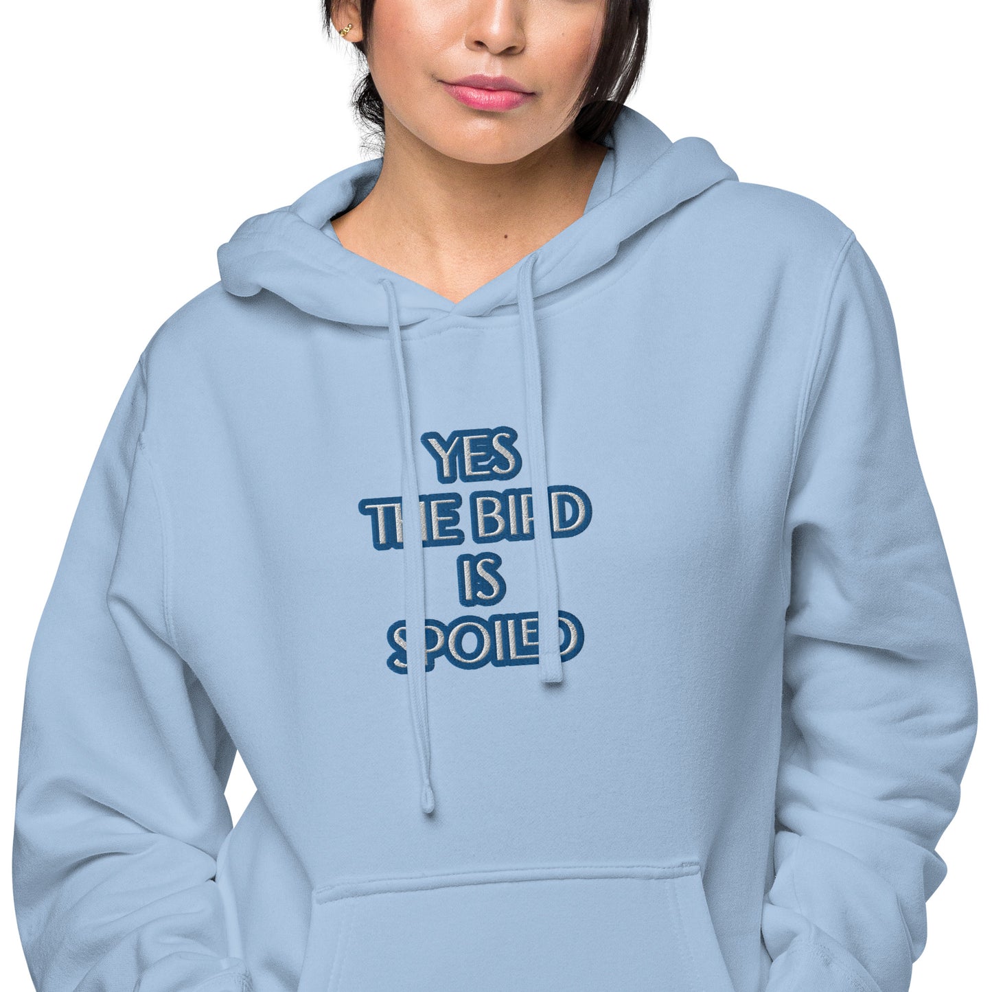 YES THE BIRD IS SPOILED--BLUE-Unisex pigment-dyed hoodie