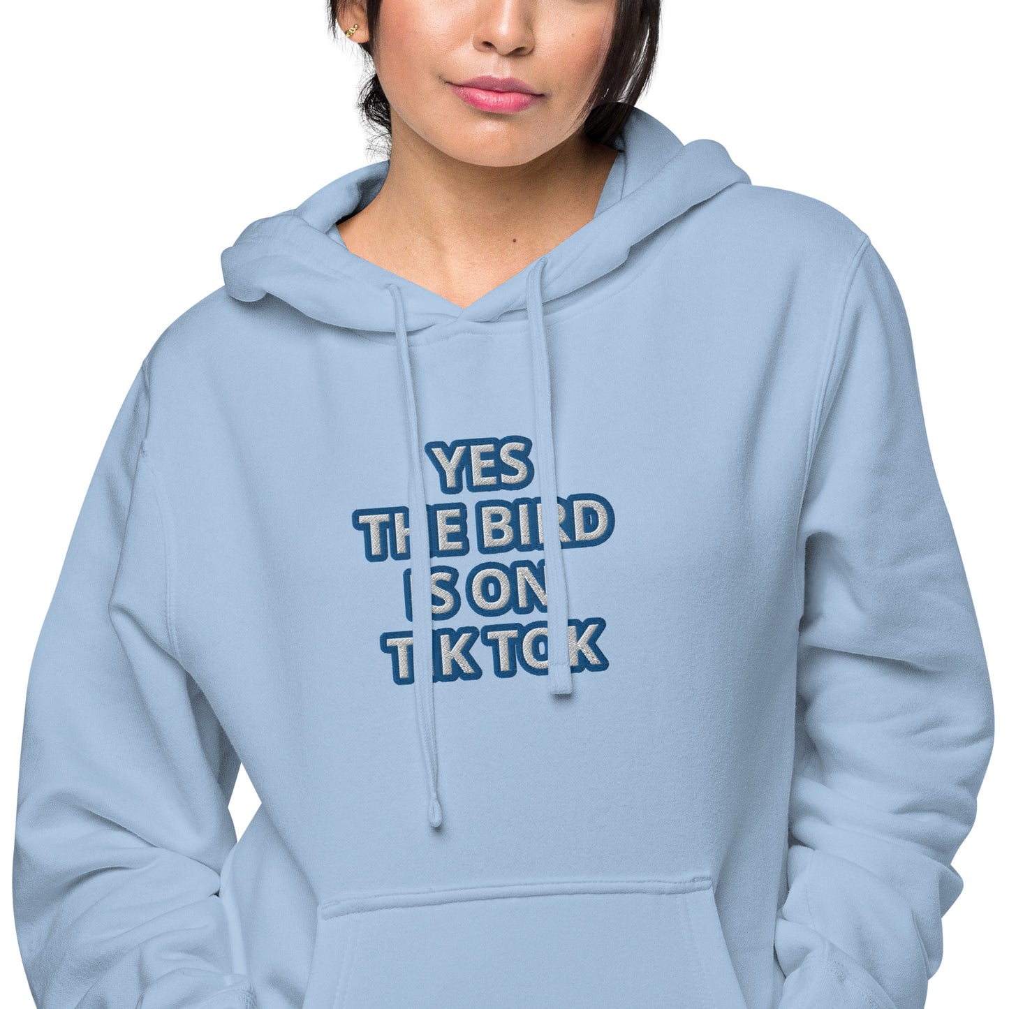 YES THE BIRD IS ON TIK TOK--BLUE---Unisex pigment-dyed hoodie