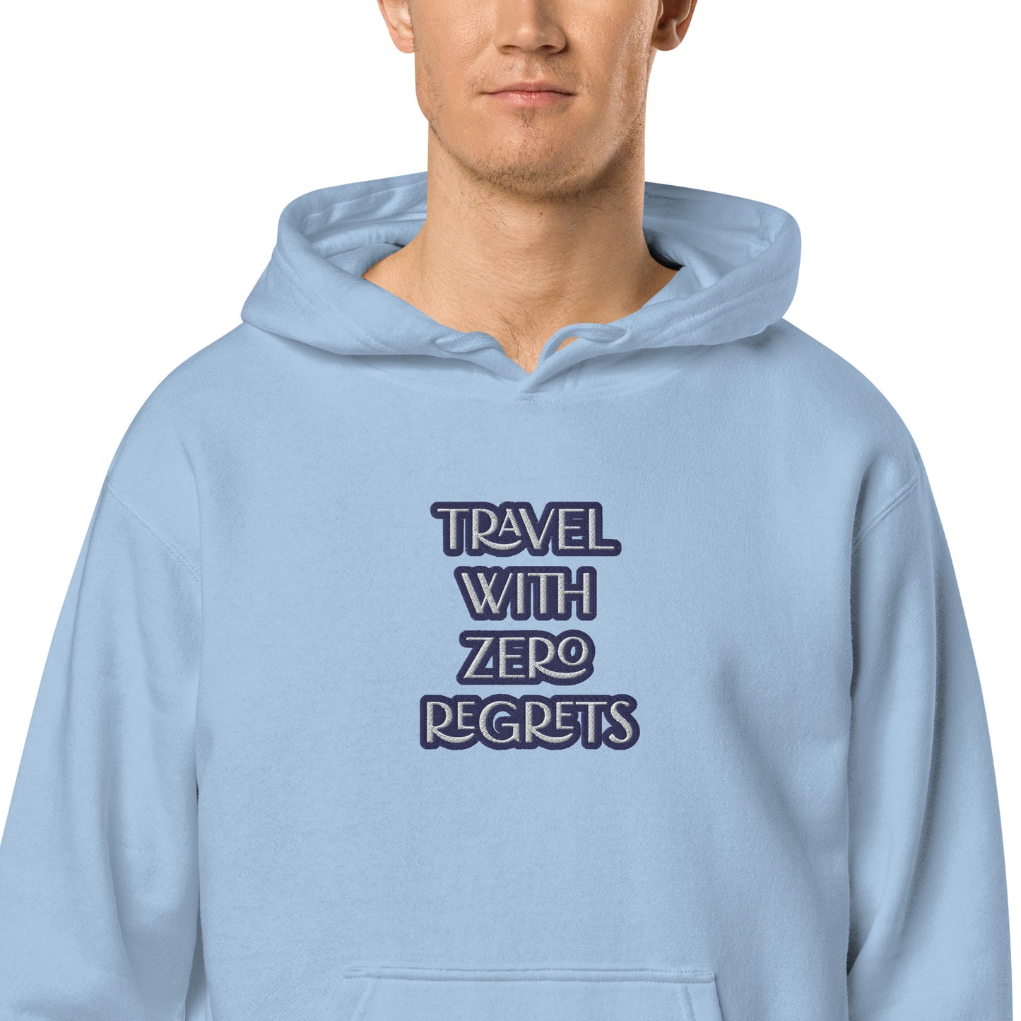 TRAVEL WITH ZERO REGRETS- LUXURY HOODIE IN BLUE Unisex