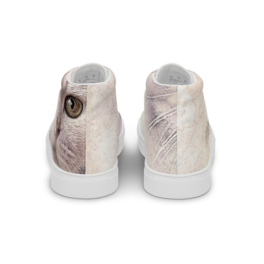 THE CAT'S MEOW  A WHITE CAT  PICTURED ON Women’s high top canvas shoes