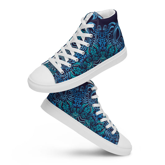 BLACK AND TEAL LACE GRAD OR WEDDING PARTY Women’s high top canvas shoes