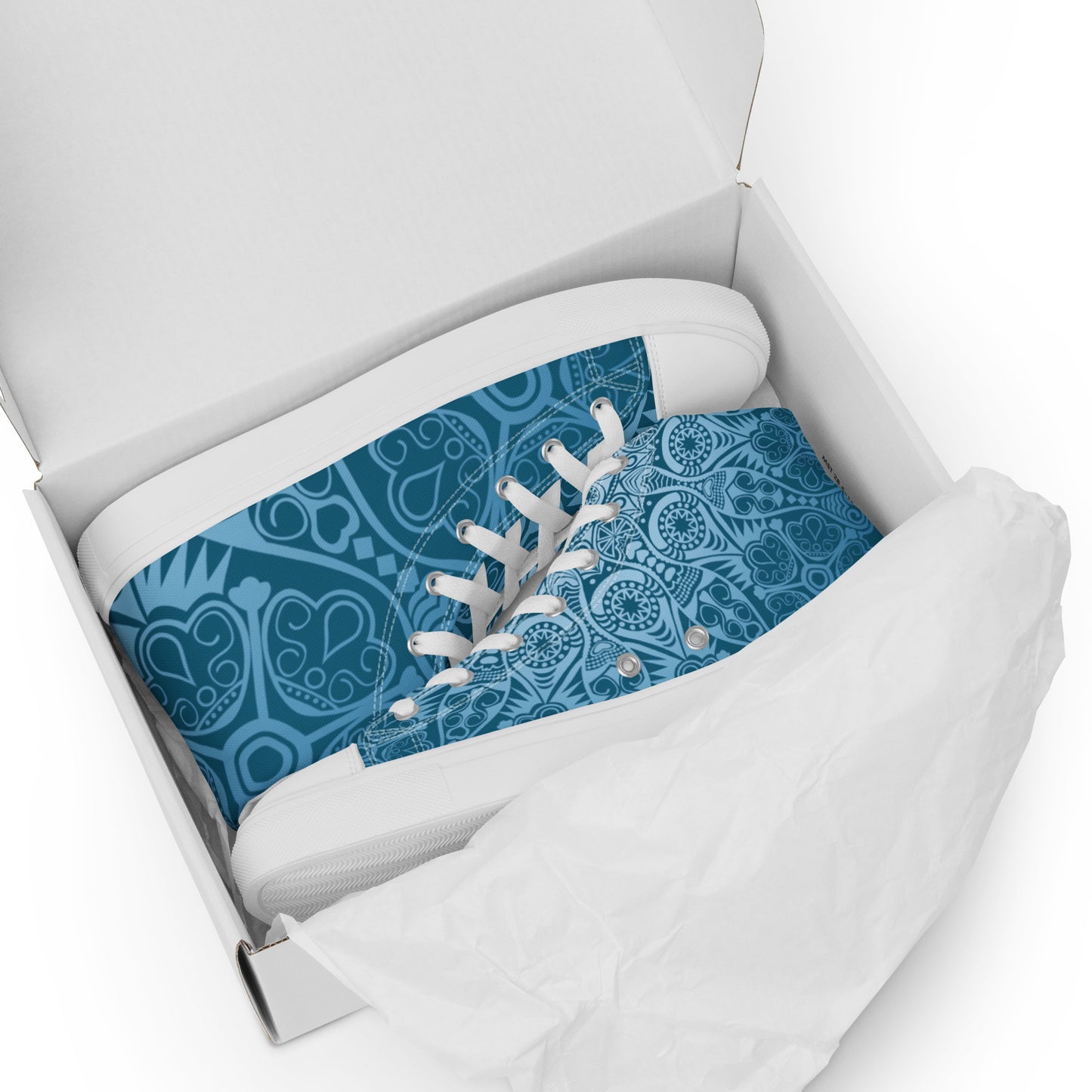 BLUE PATTERN DOILEY WEDDING OR GRAD Women’s high top canvas shoes