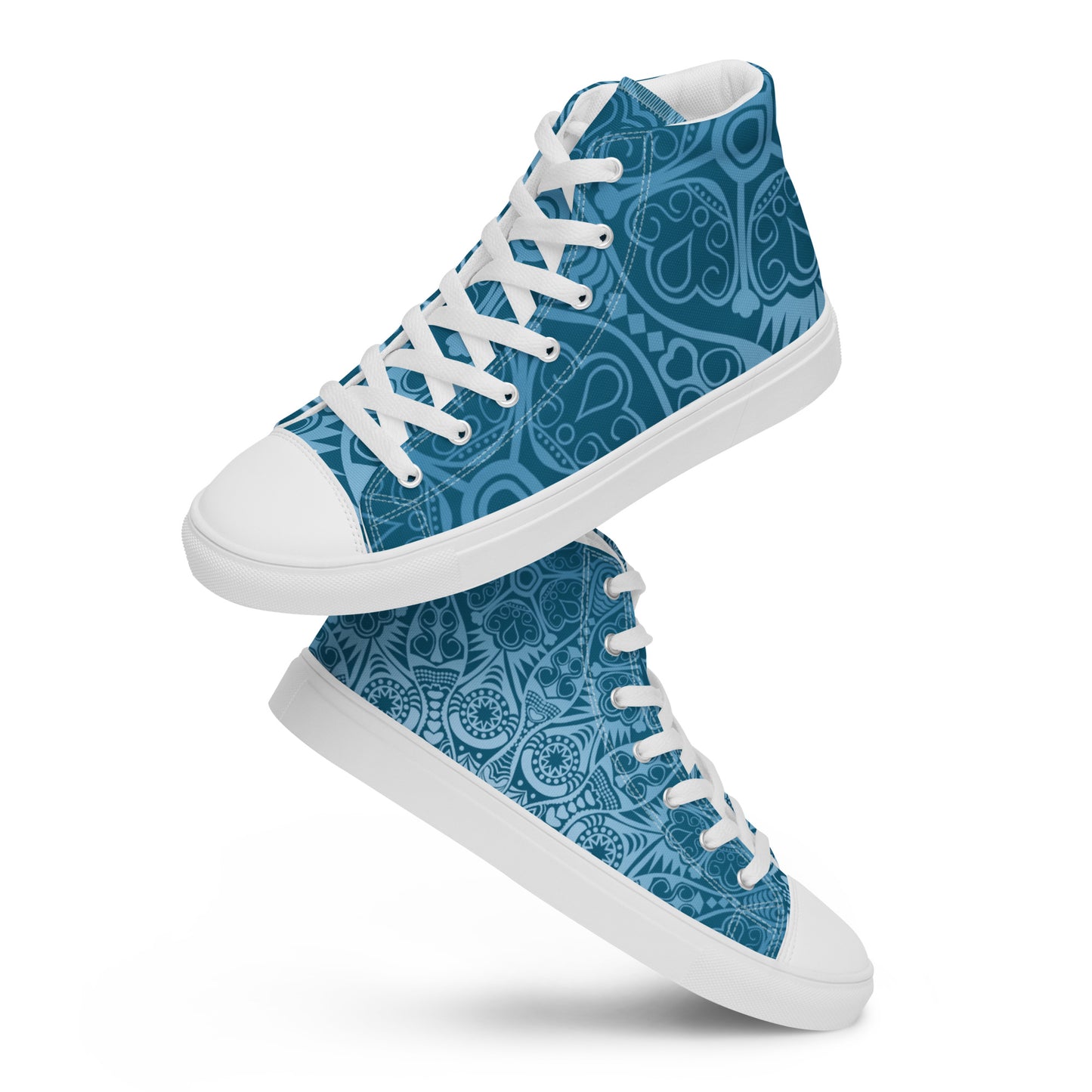 BLUE PATTERN DOILEY WEDDING OR GRAD Women’s high top canvas shoes