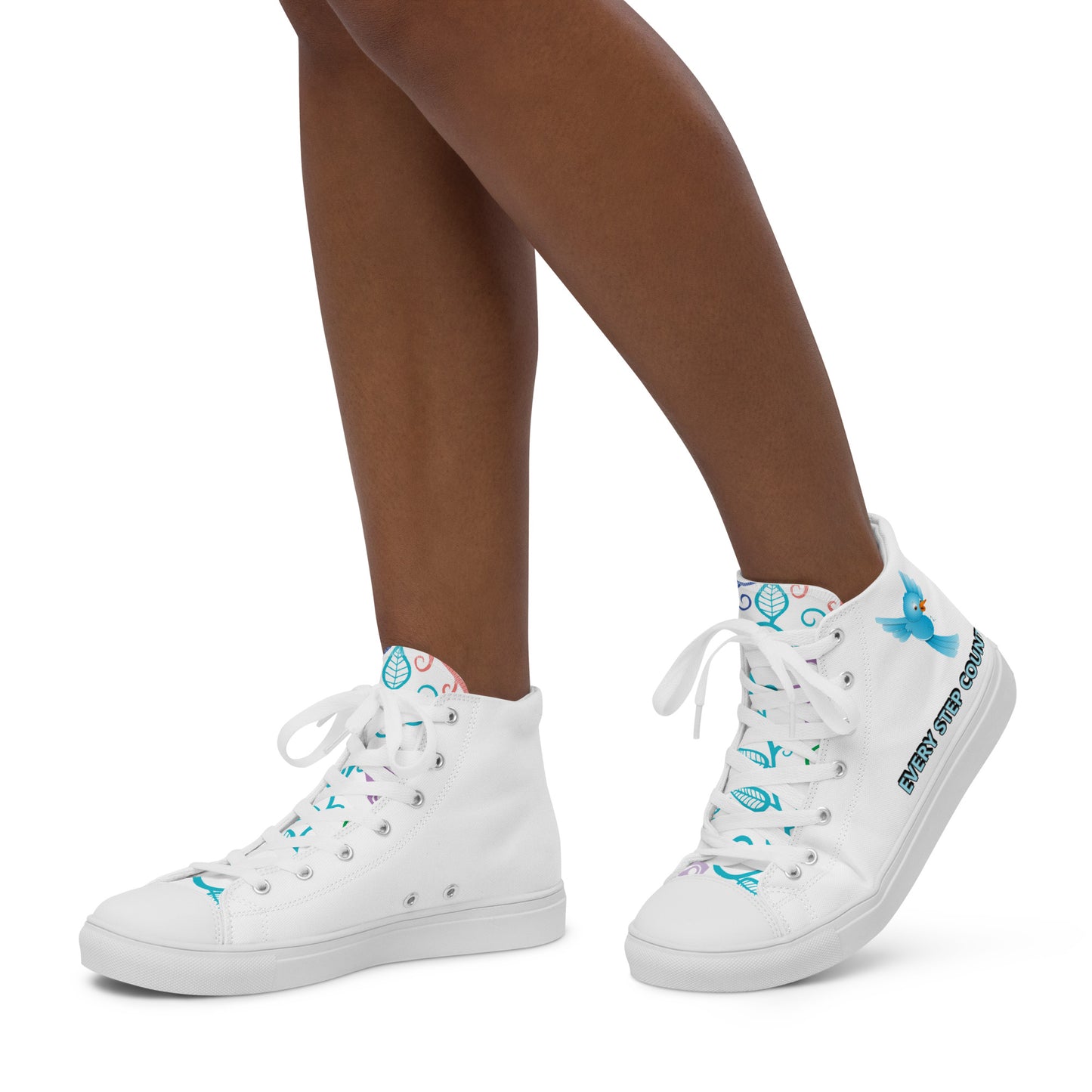 BABY BLUE BIRD EVERY STEP COUNTS  Women’s high top canvas shoes