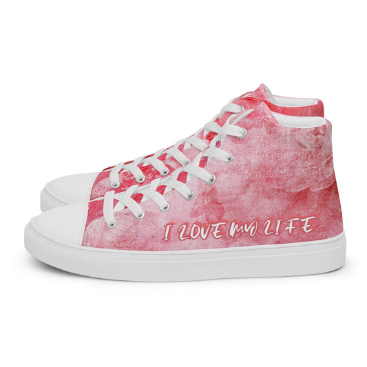 I LOVE MY LIFE PINK Women’s high top canvas shoes