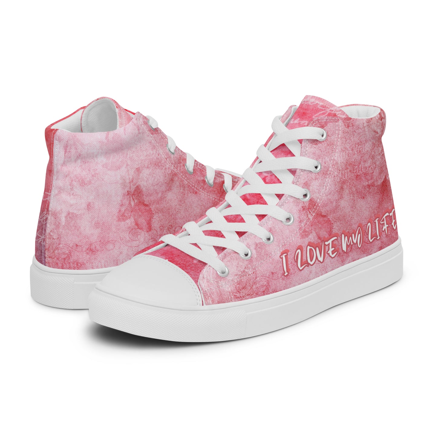 I LOVE MY LIFE PINK Women’s high top canvas shoes