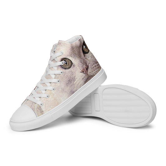 THE CAT'S MEOW  A WHITE CAT  PICTURED ON Women’s high top canvas shoes