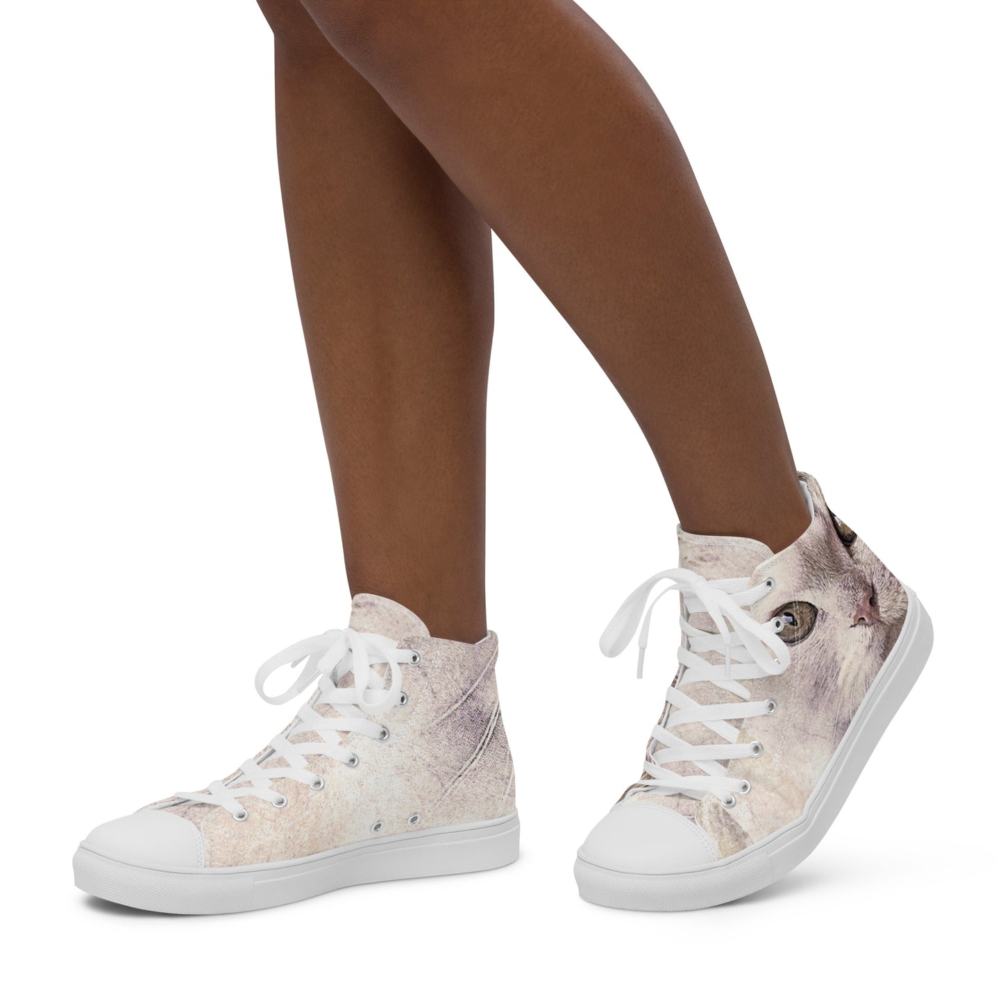 THE CAT'S MEOW  A WHITE CAT  PICTURED ON Women’s high top canvas shoes