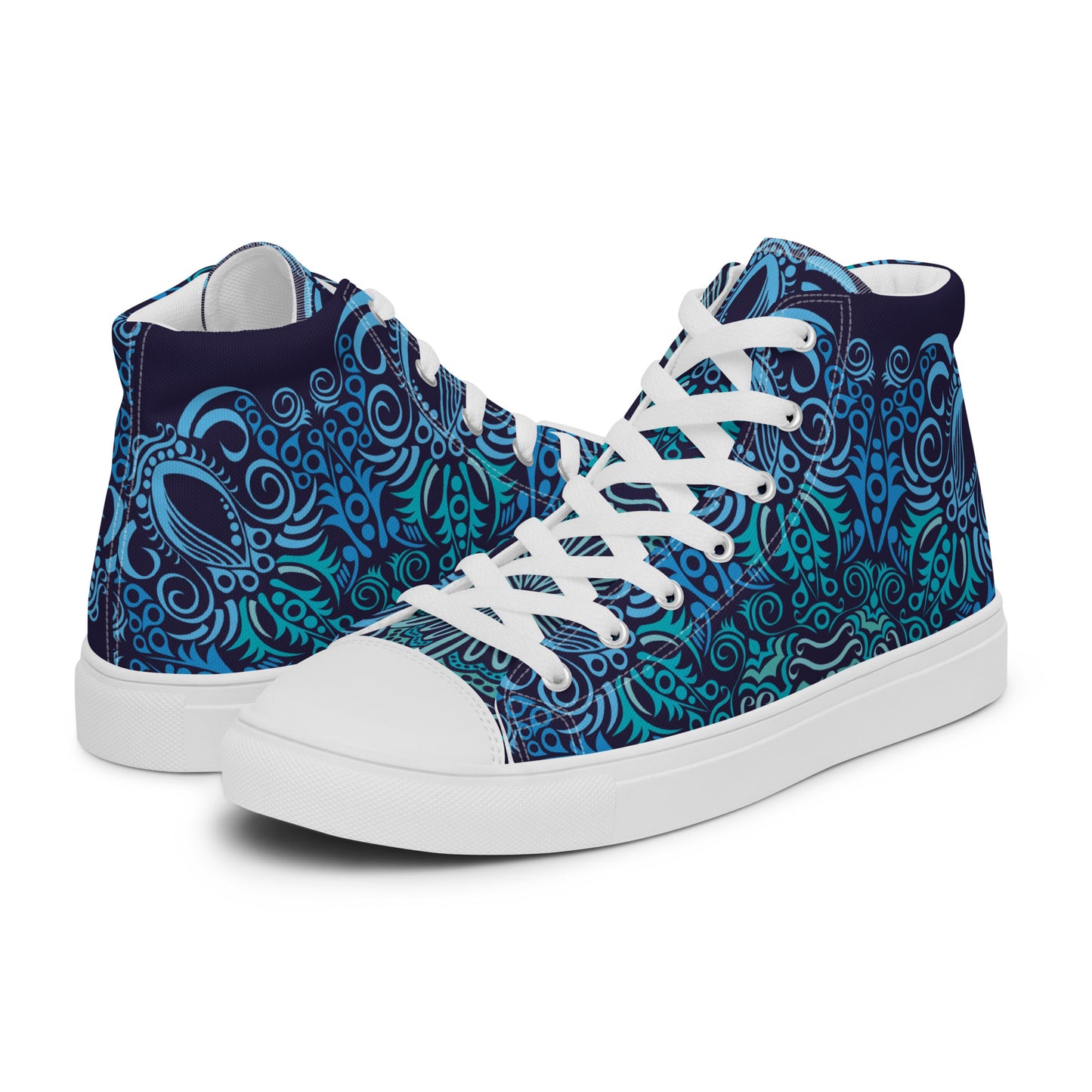 BLACK AND TEAL LACE GRAD OR WEDDING PARTY Women’s high top canvas shoes