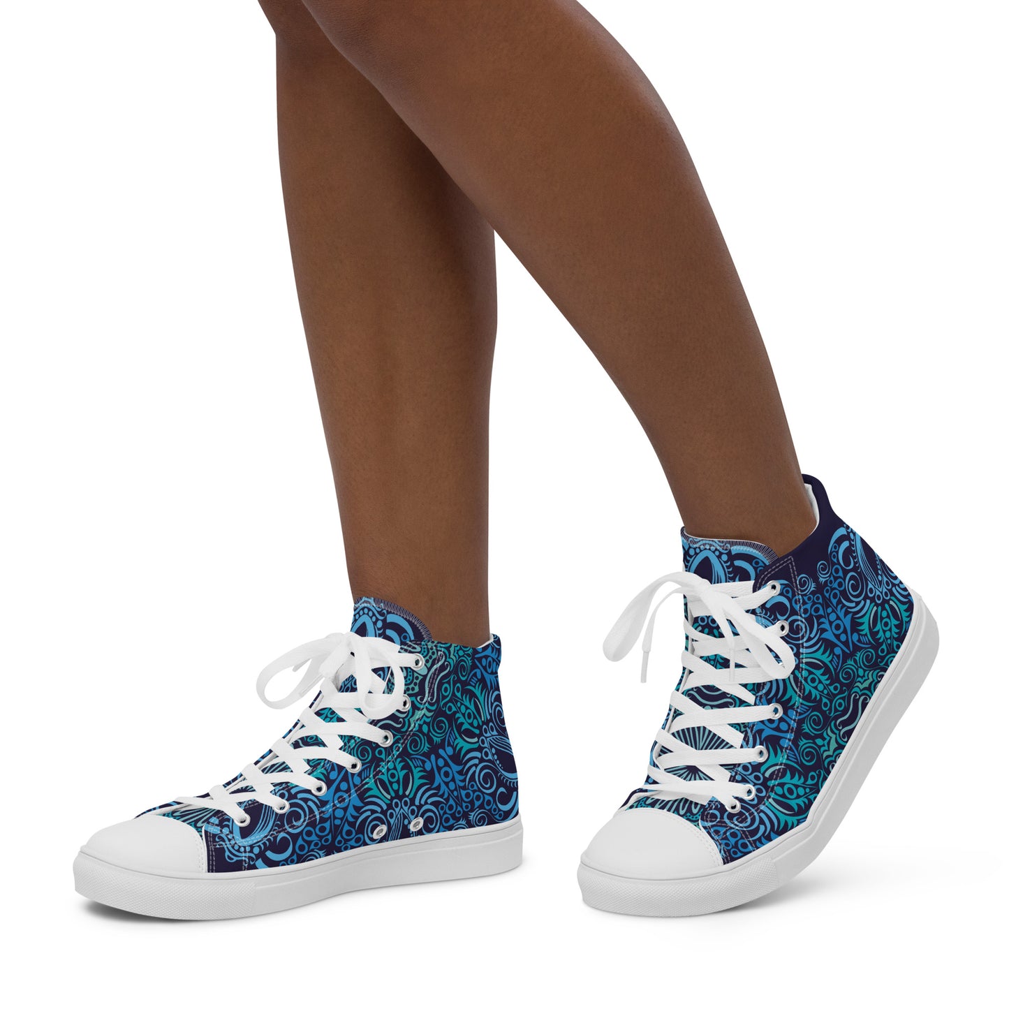 BLACK AND TEAL LACE GRAD OR WEDDING PARTY Women’s high top canvas shoes