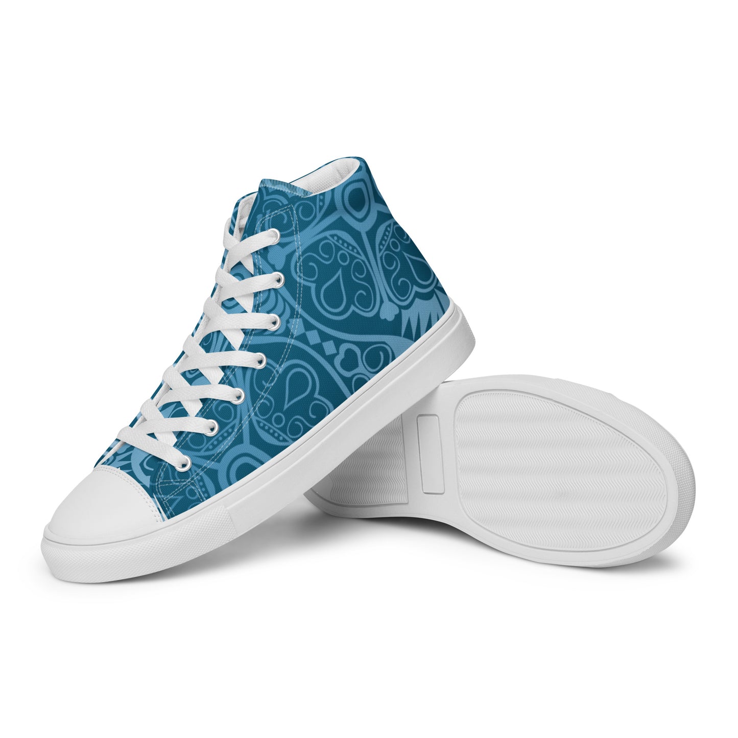 BLUE PATTERN DOILEY WEDDING OR GRAD Women’s high top canvas shoes