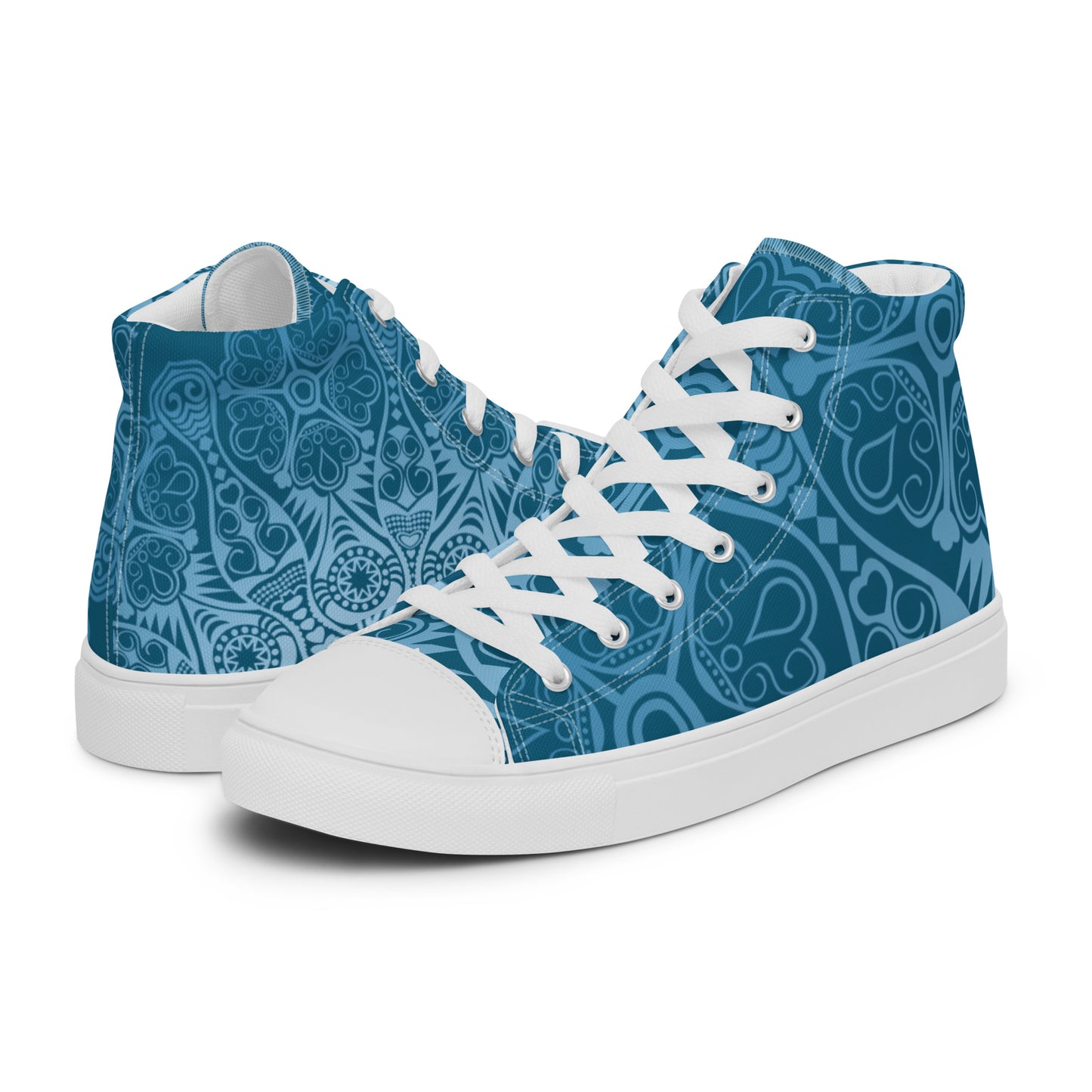 BLUE PATTERN DOILEY WEDDING OR GRAD Women’s high top canvas shoes