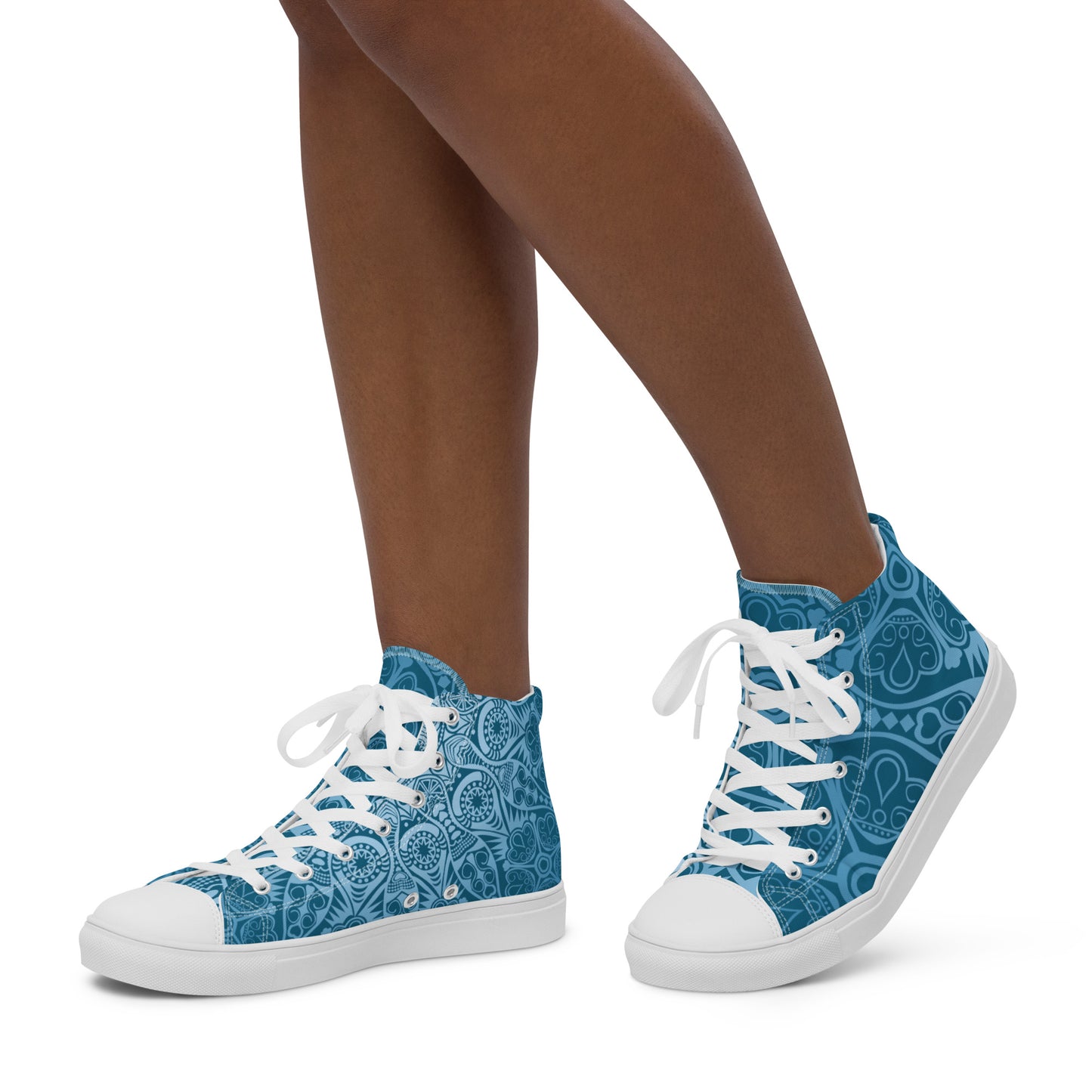 BLUE PATTERN DOILEY WEDDING OR GRAD Women’s high top canvas shoes