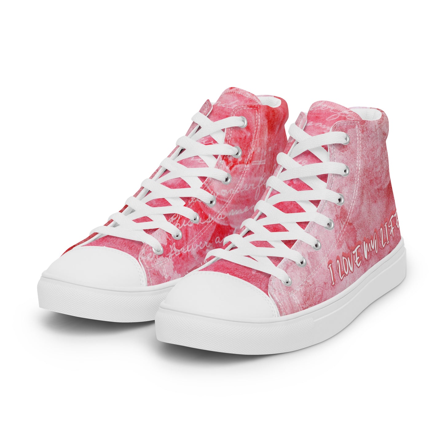 I LOVE MY LIFE PINK Women’s high top canvas shoes