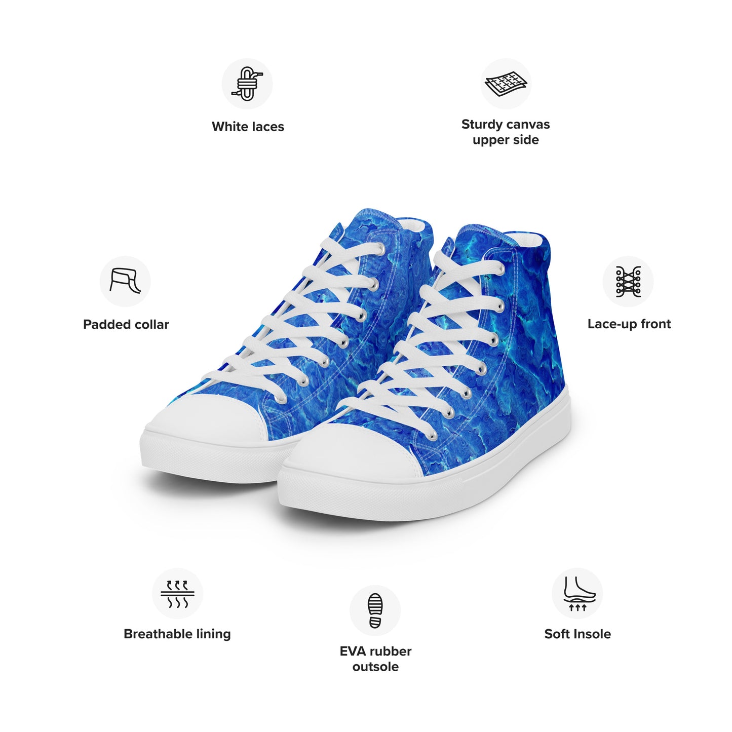 SOMETHING BLUE--- BRIGHT OCEAN BLUE --Women’s high top canvas shoes