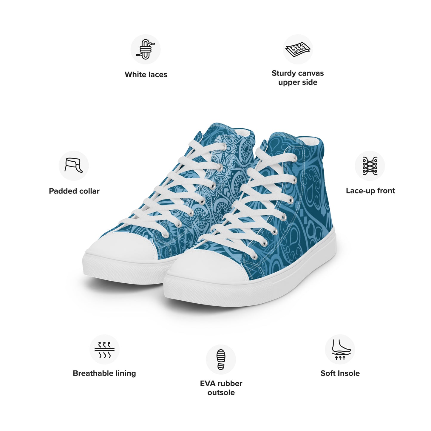 BLUE PATTERN DOILEY WEDDING OR GRAD Women’s high top canvas shoes