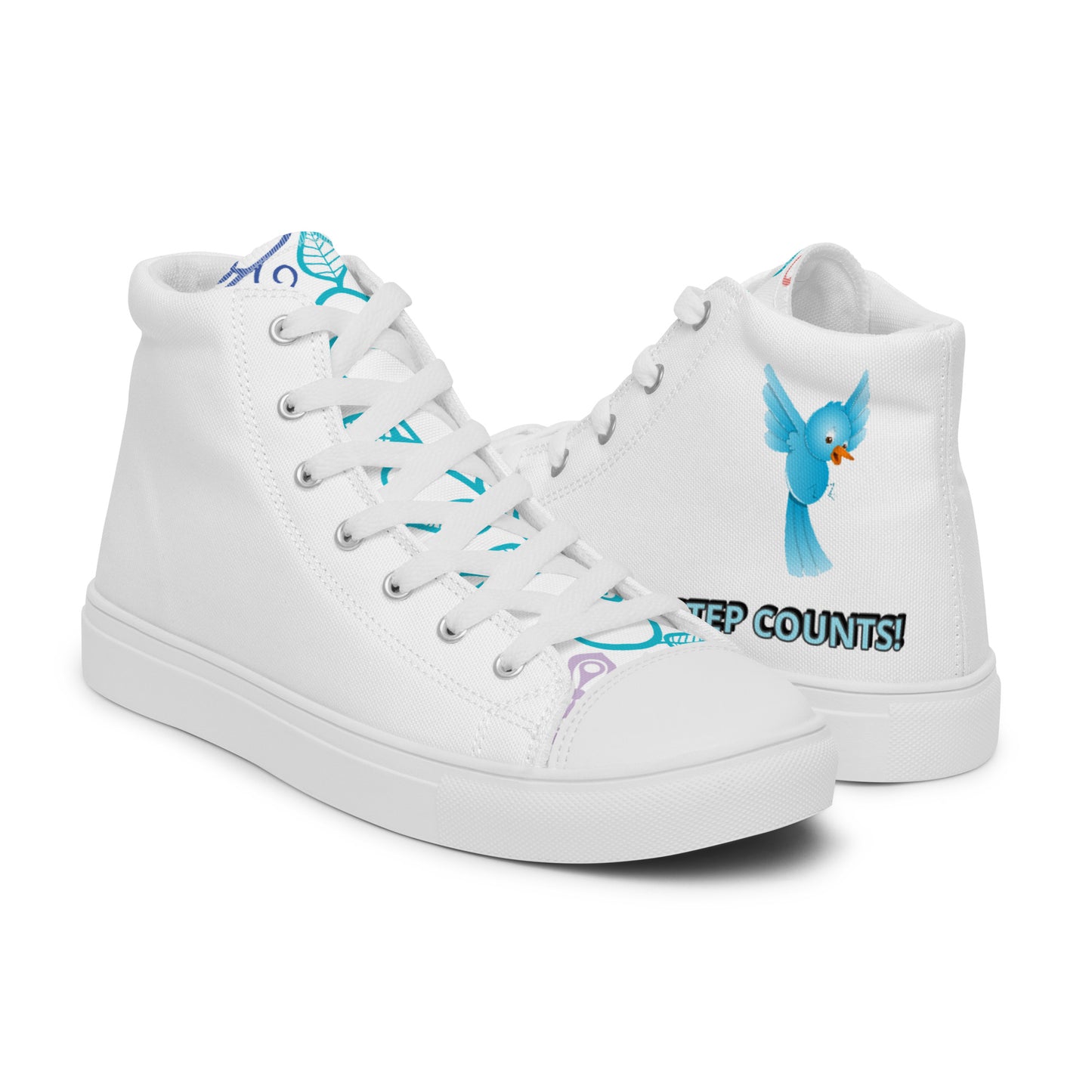 BABY BLUE BIRD EVERY STEP COUNTS  Women’s high top canvas shoes