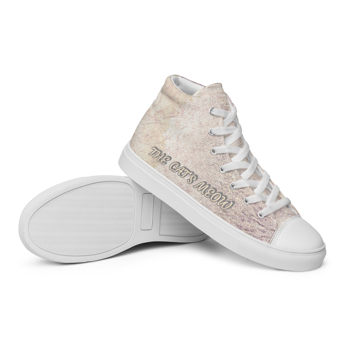 THE CAT'S MEOW  A WHITE CAT  PICTURED ON Women’s high top canvas shoes