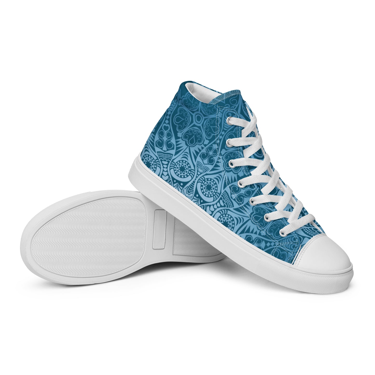 BLUE PATTERN DOILEY WEDDING OR GRAD Women’s high top canvas shoes