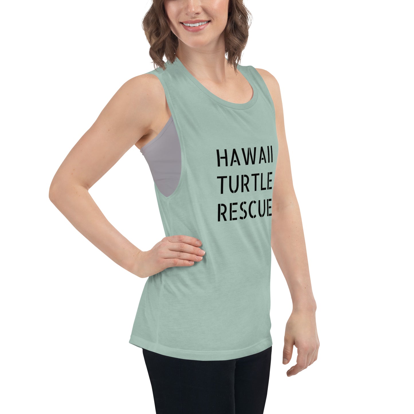 HAWAII TURTLE RESCUE (SAGE GREEN)Ladies’ Muscle Tank