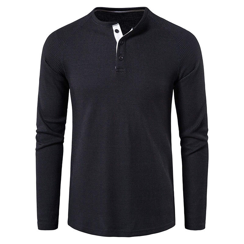 Men's solid-color basic button-down long-sleeve T-shirt