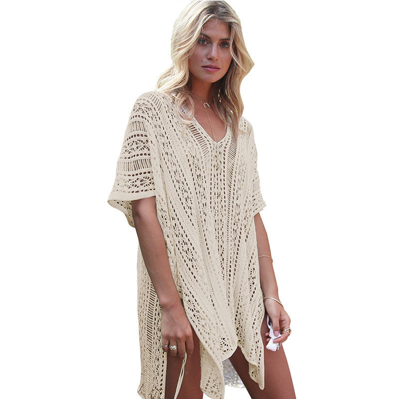 Women's bikini hollow beach holiday blouse knitted sunscreen swimsuit