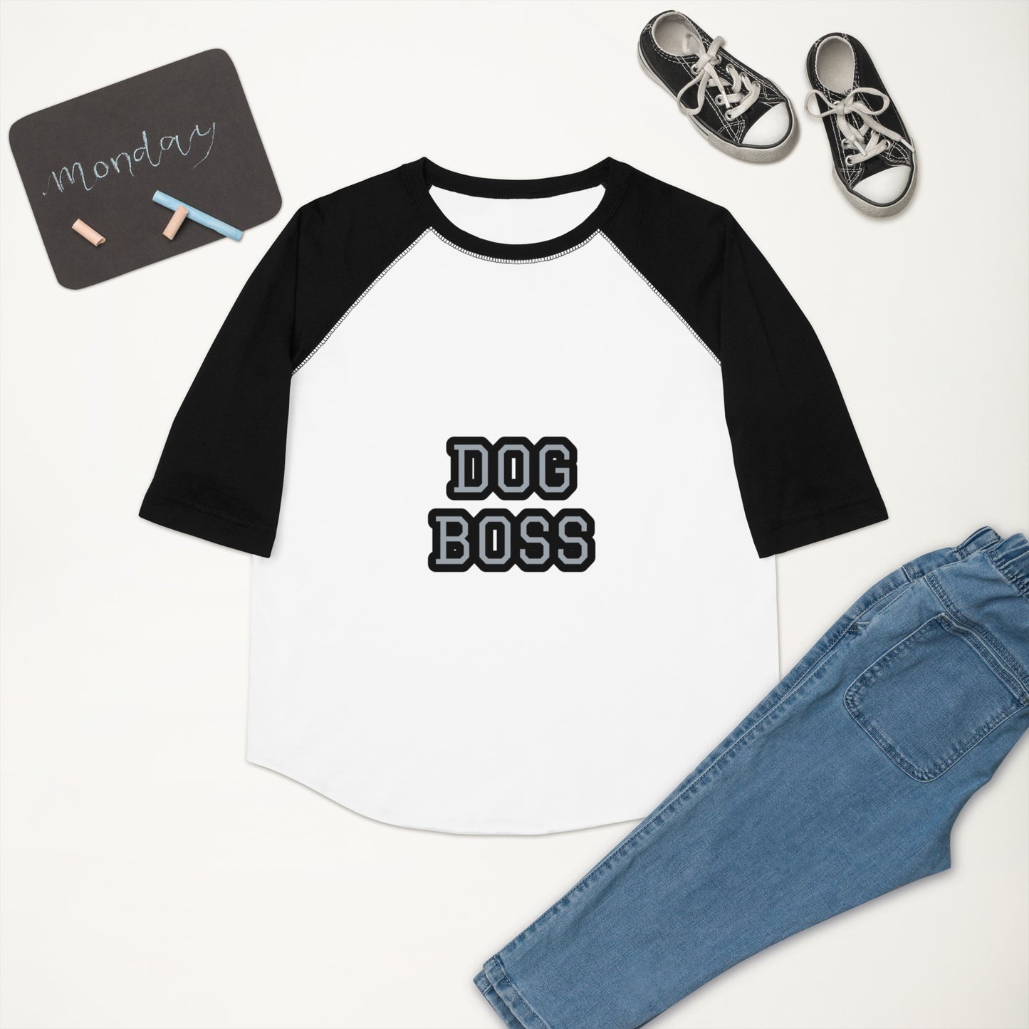 DOG BOSS- KIDS  baseball shirt- CAN BE FOR THE KIDS OR THE PUPPY SO CUTE!